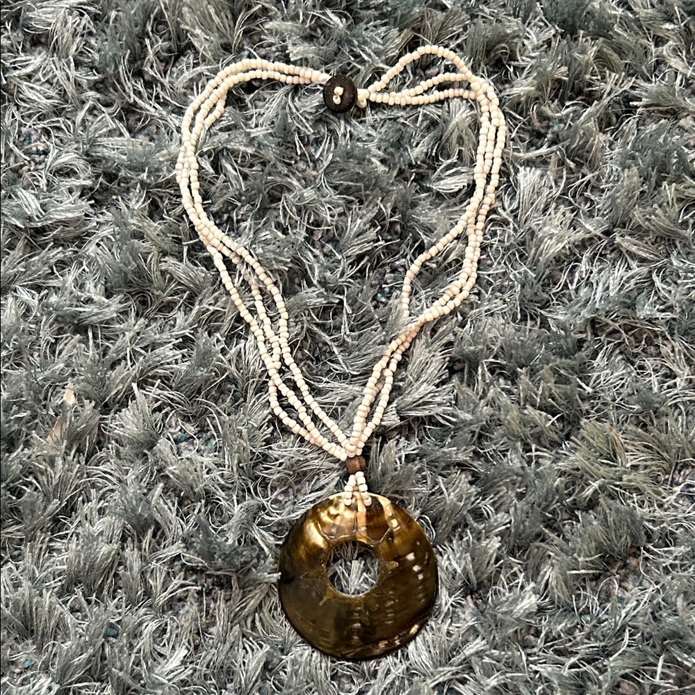 Cream Coloured Beaded Necklace With Shell